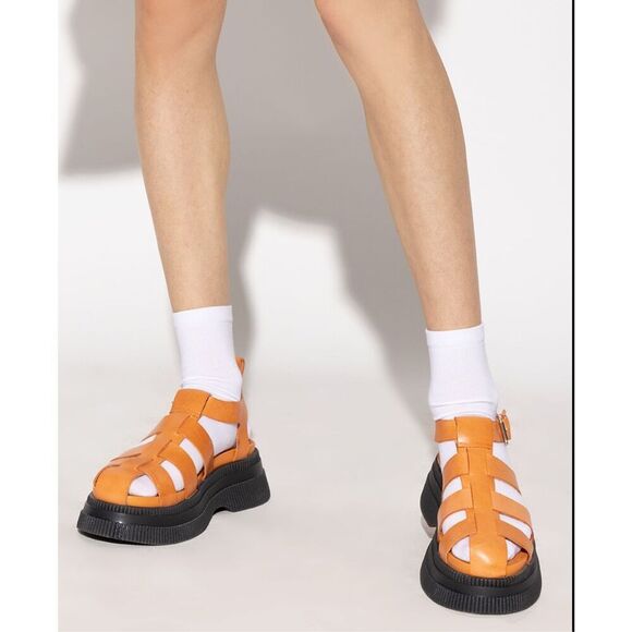 Ganni NWOT Creepers Leather Fisherman Strappy Platform Sandals Size 37 - Picture 1 of 11